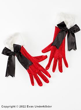 Christmas theme (woman), costume gloves, velvet, faux fur, glitter, big bow